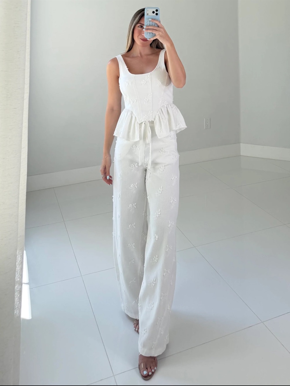 [NEW WITH TAGS NWT] White Embroidered Peplum Jumpsuit